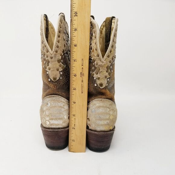 Ferrini Distressed Studded Cowboy Women’s Leather Boots Sz 6.5 Boho Festival - Picture 9 of 16